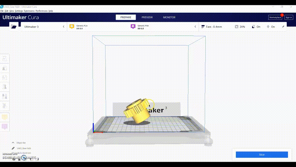 Laying flat an object in Cura