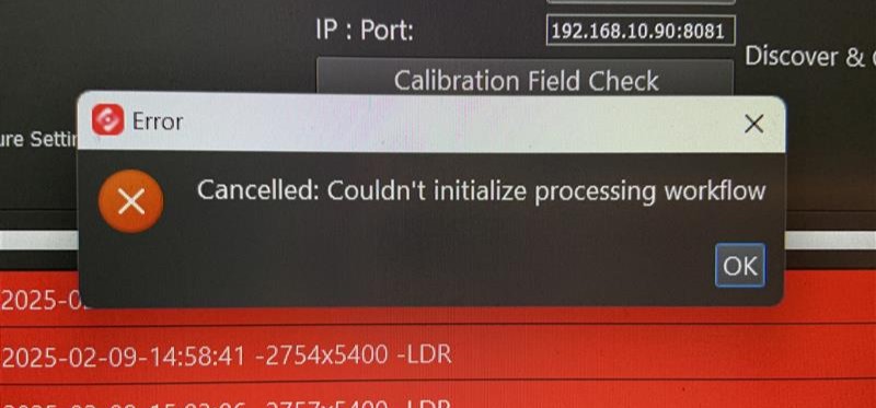 LiDAR error message
