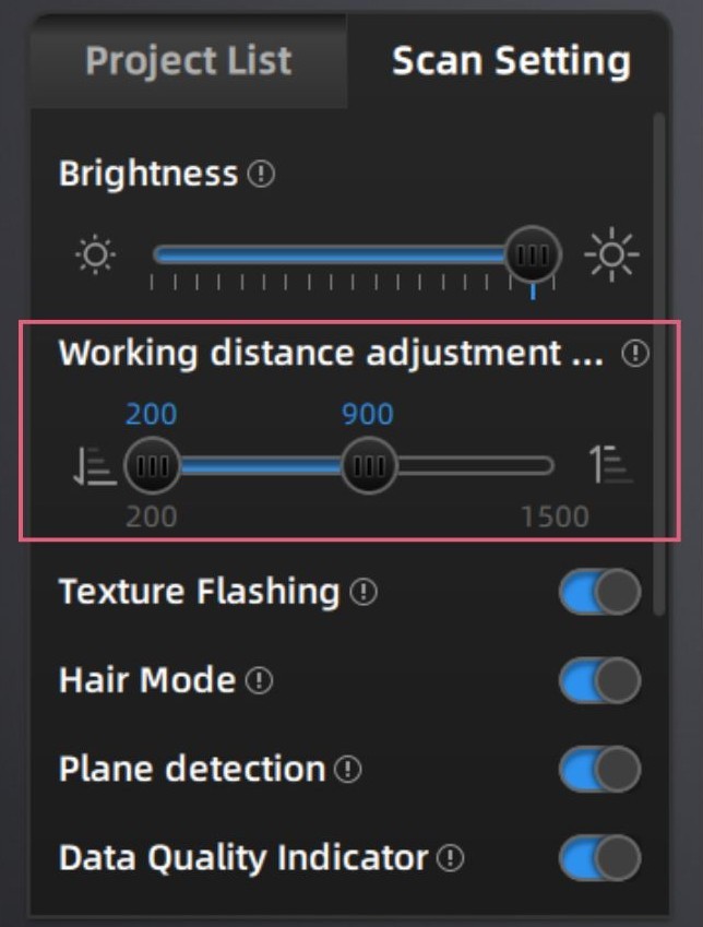 Working distance adjustment