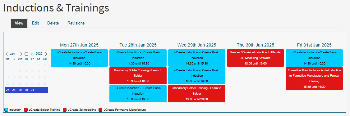 Workshop calendar