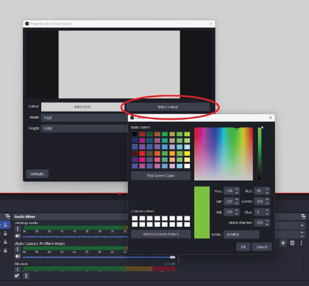 Green screen colour source