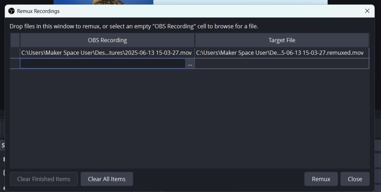 OBS remux files