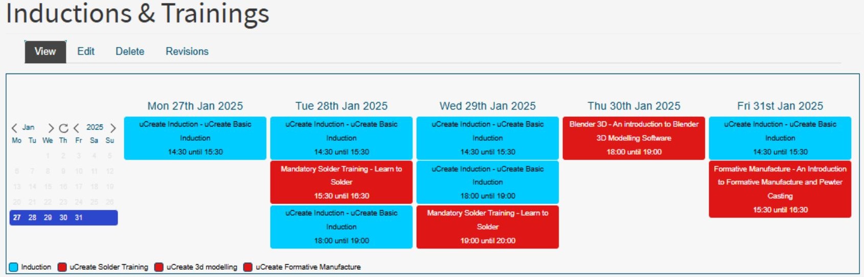 Training and induction schedule