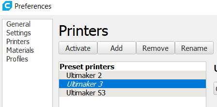 Managing printers in Cura