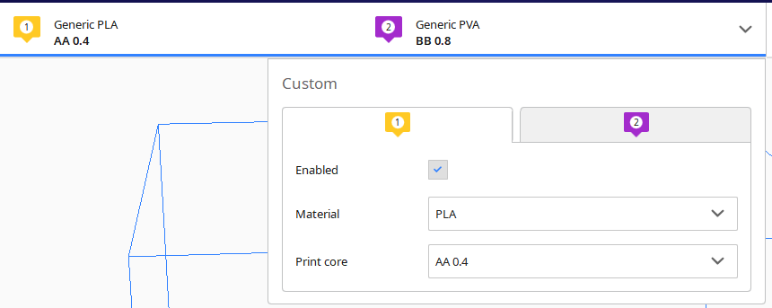 Selecting extruders in Cura